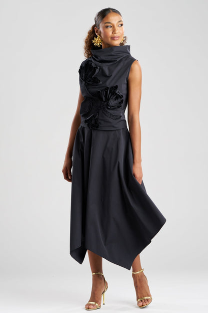 Tech Cotton Taffeta Embroidered Funnel Neck Top Black