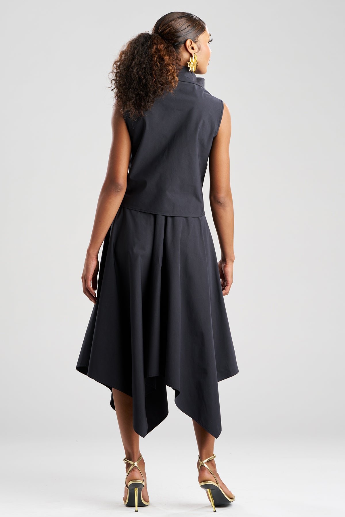 Tech Cotton Taffeta Embroidered Funnel Neck Top Black