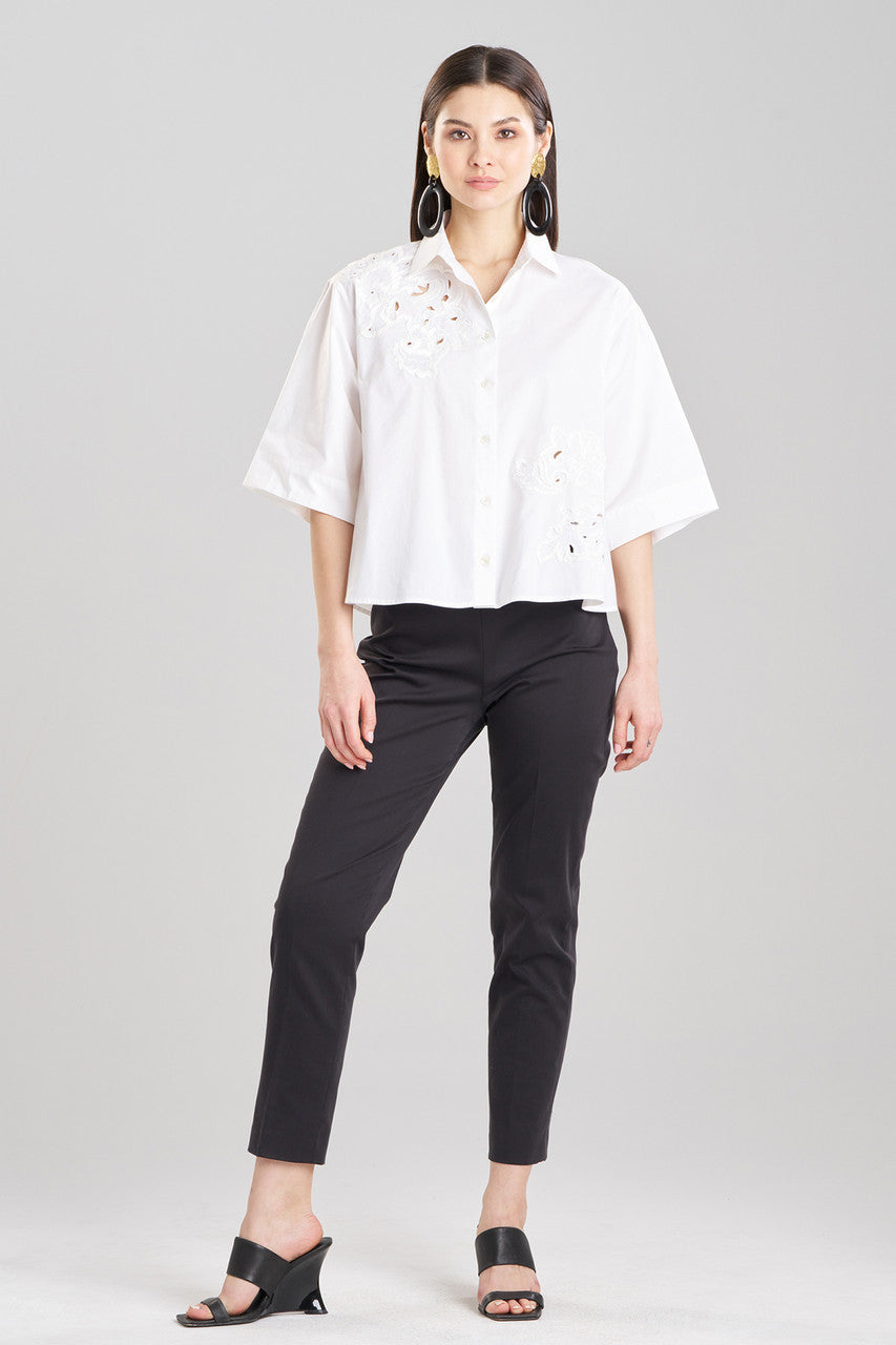 Buy Cotton Poplin Embroidered Cutout Trapeze Shirt in White Online White