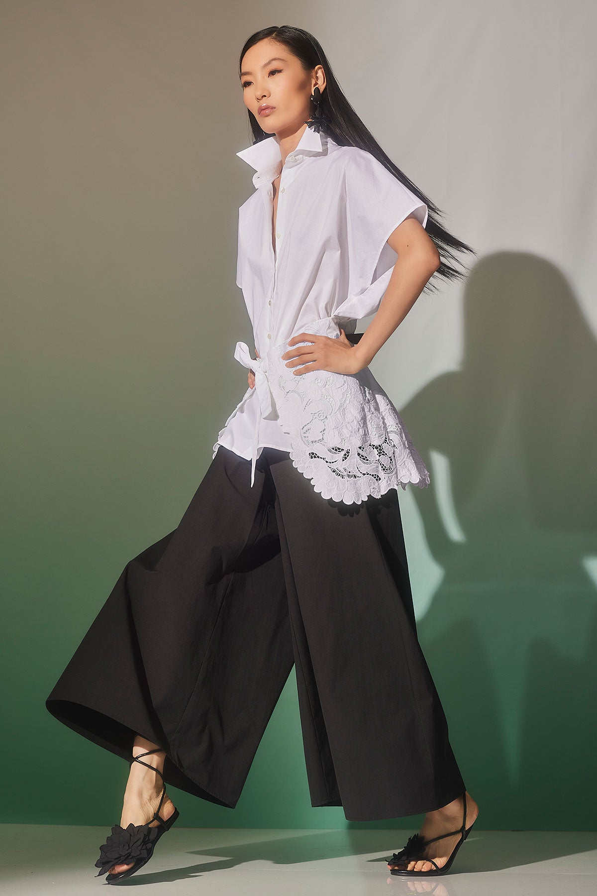 Kumo Embroidery Applique Kimono Wrap Shirt White