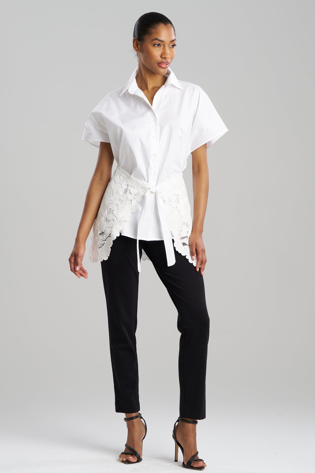Kumo Embroidery Applique Kimono Wrap Shirt White