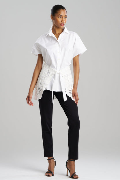 Kumo Embroidery Applique Kimono Wrap Shirt White