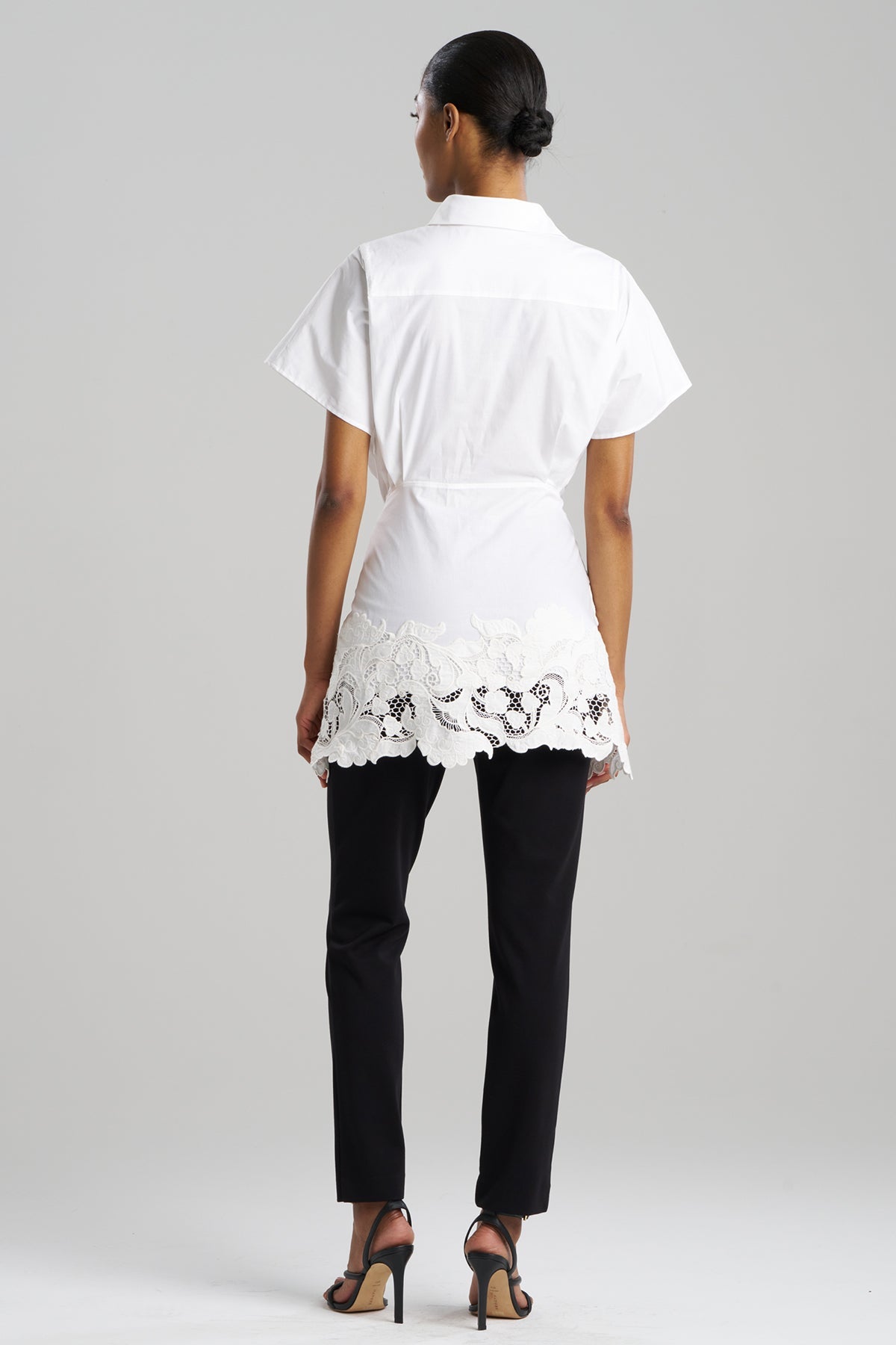 Kumo Embroidery Applique Kimono Wrap Shirt White