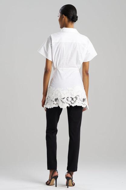 Kumo Embroidery Applique Kimono Wrap Shirt White