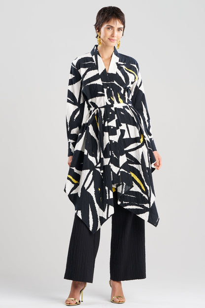 Leaf Matelassé Cotton Handkerchief Tunic Ivory/Black
