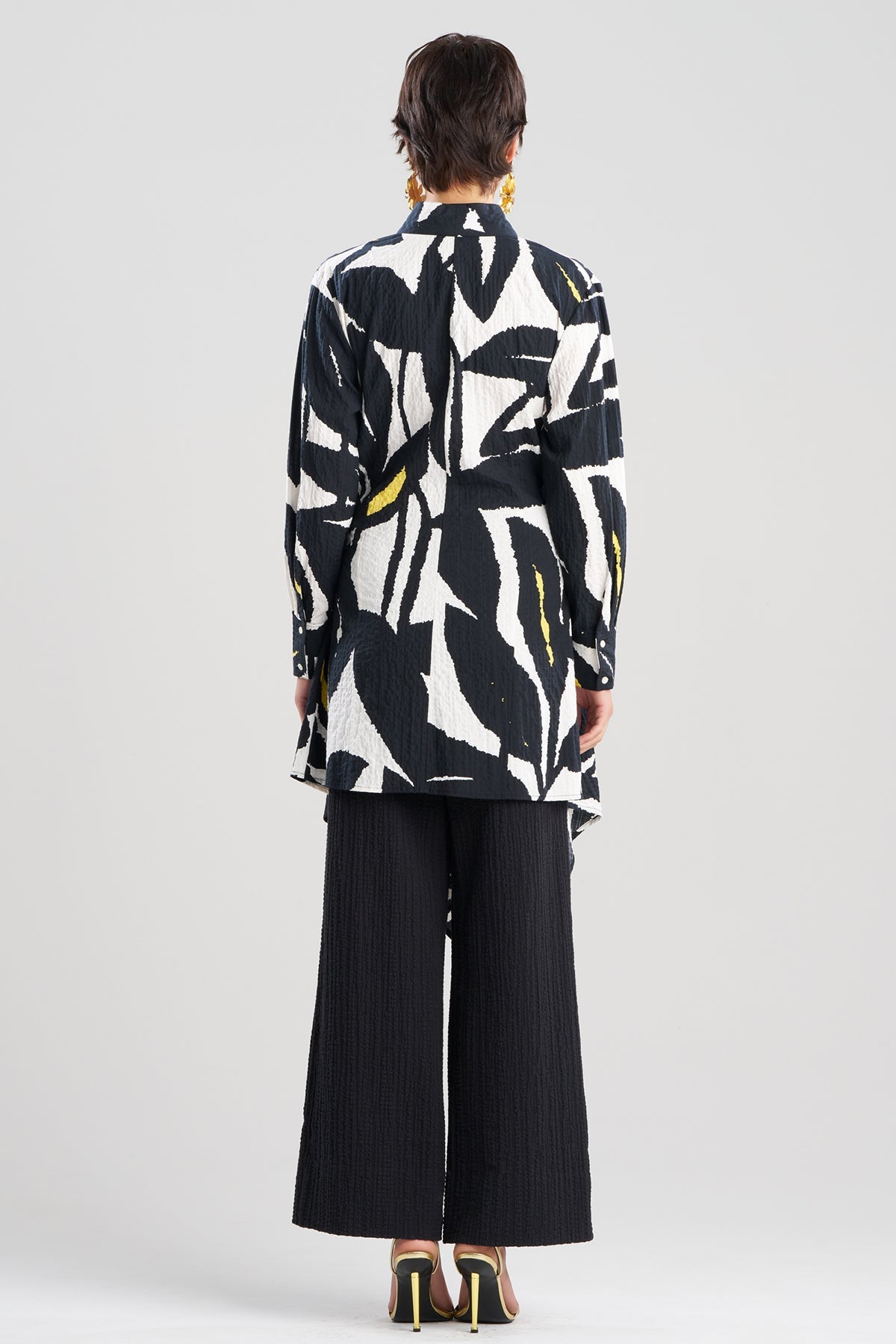 Leaf Matelassé Cotton Handkerchief Tunic Ivory/Black