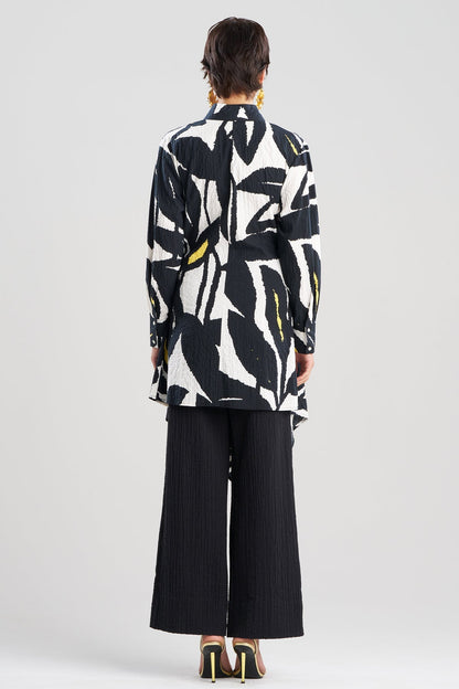 Leaf Matelassé Cotton Handkerchief Tunic Ivory/Black