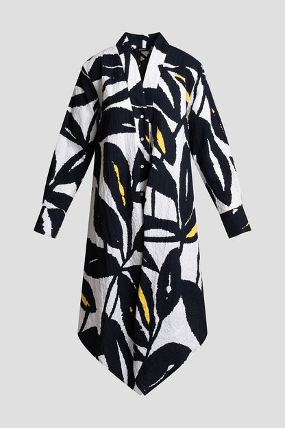 Leaf Matelassé Cotton Handkerchief Tunic Ivory/Black