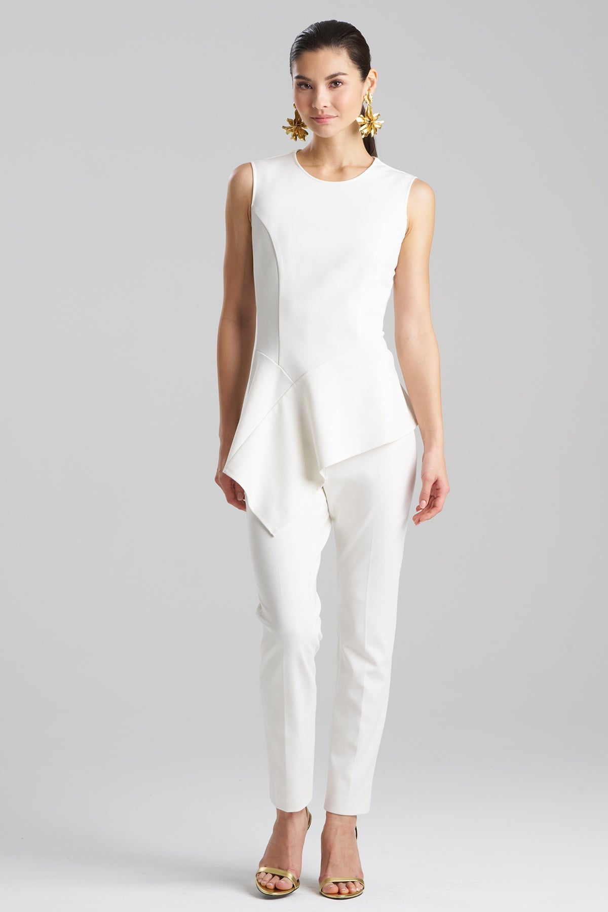Compact Knit Asymmetrical Top White