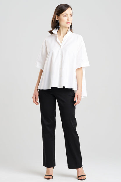 Cotton Poplin Short Sleeve Trapeze Shirt White