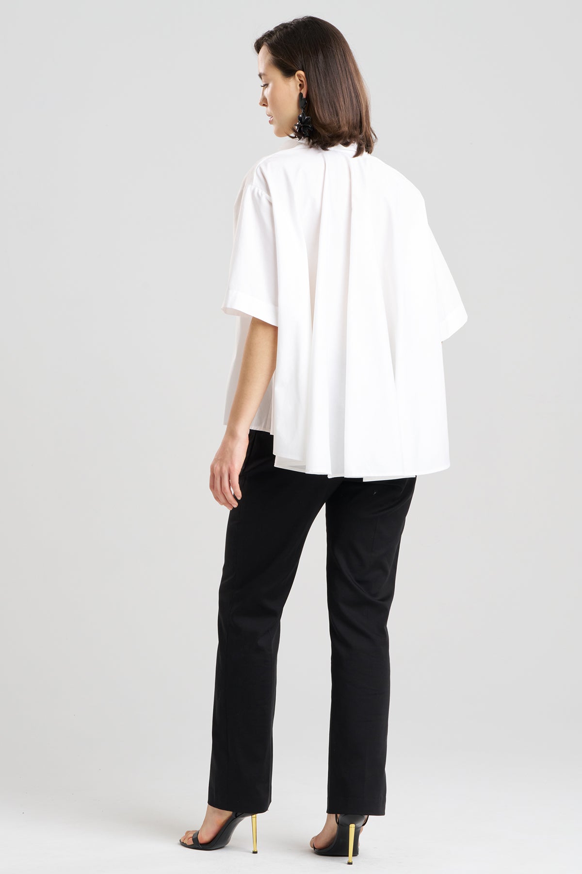 Cotton Poplin Short Sleeve Trapeze Shirt White