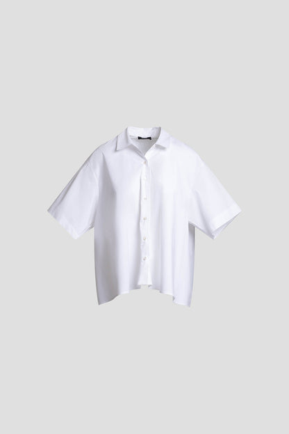 Cotton Poplin Short Sleeve Trapeze Shirt White