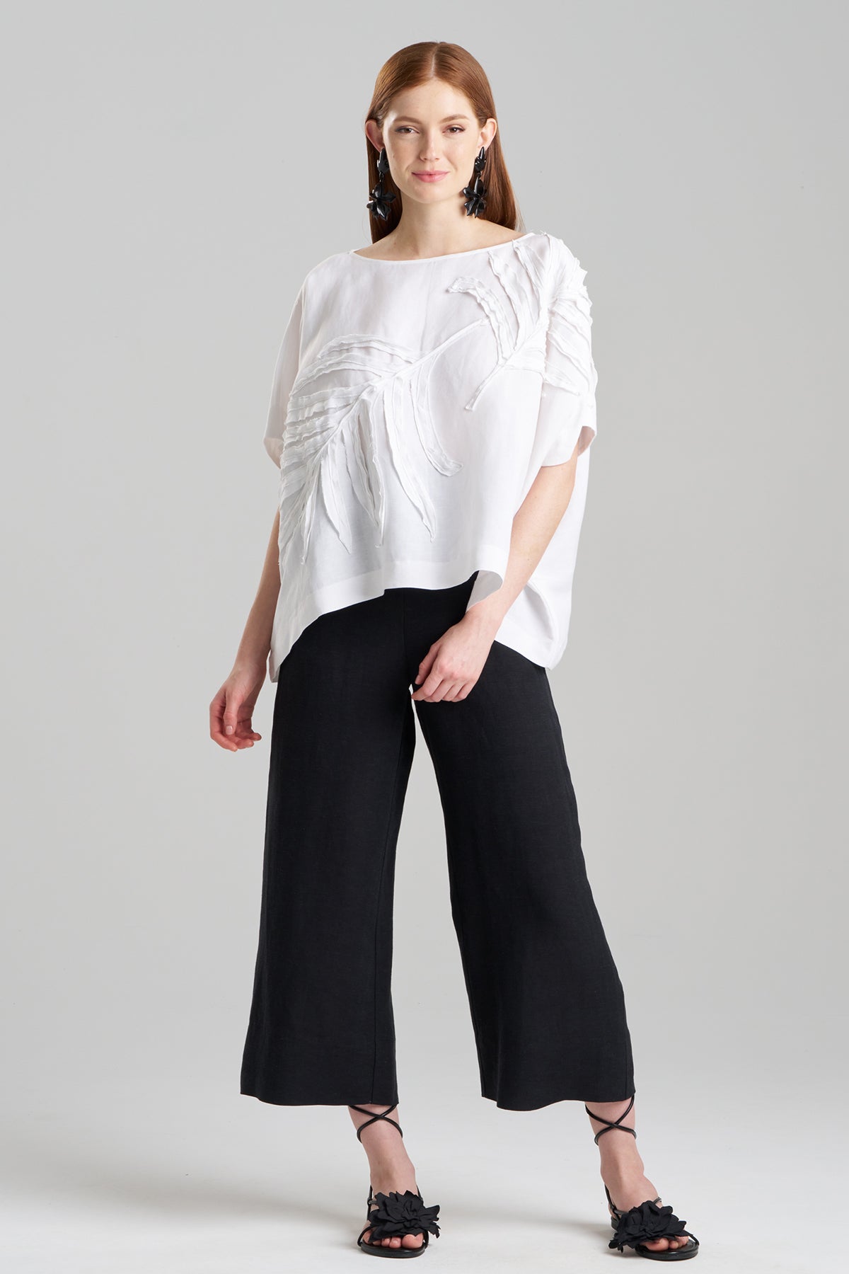 Light Weight Linen Embroidered Caftan Top White