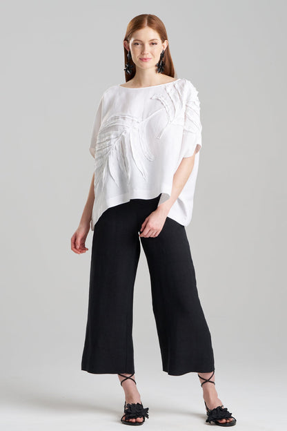 Light Weight Linen Embroidered Caftan Top White