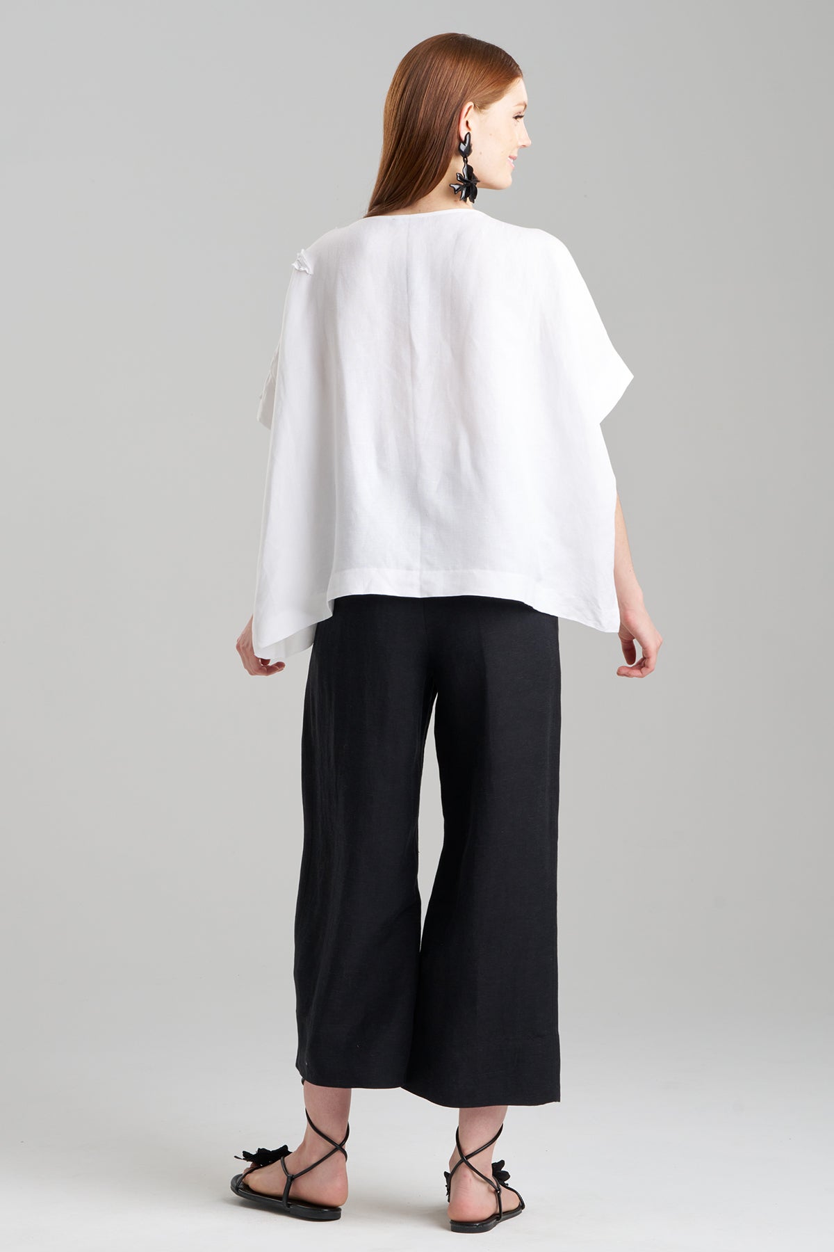 Light Weight Linen Embroidered Caftan Top White