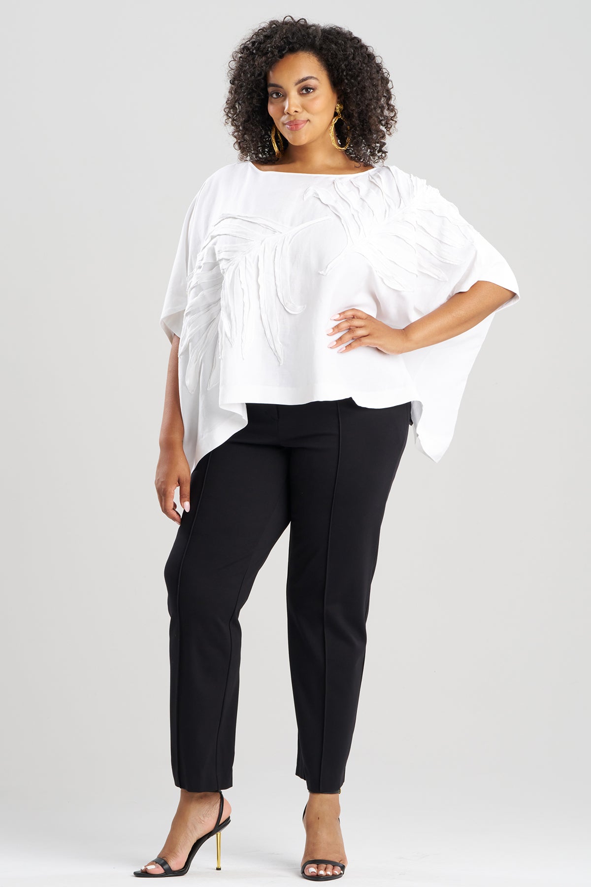 Light Weight Linen Embroidered Caftan Top White