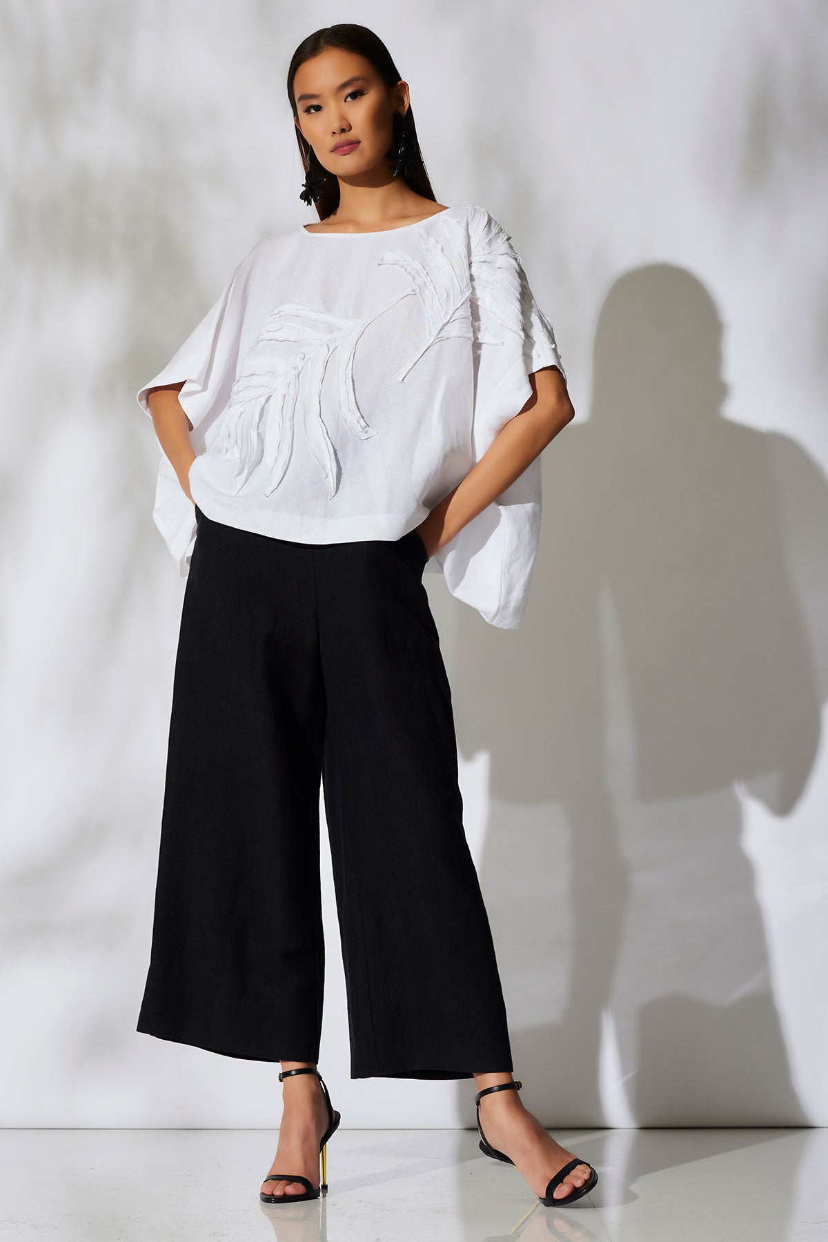 Light Weight Linen Embroidered Caftan Top White