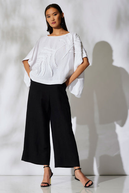 Light Weight Linen Embroidered Caftan Top White