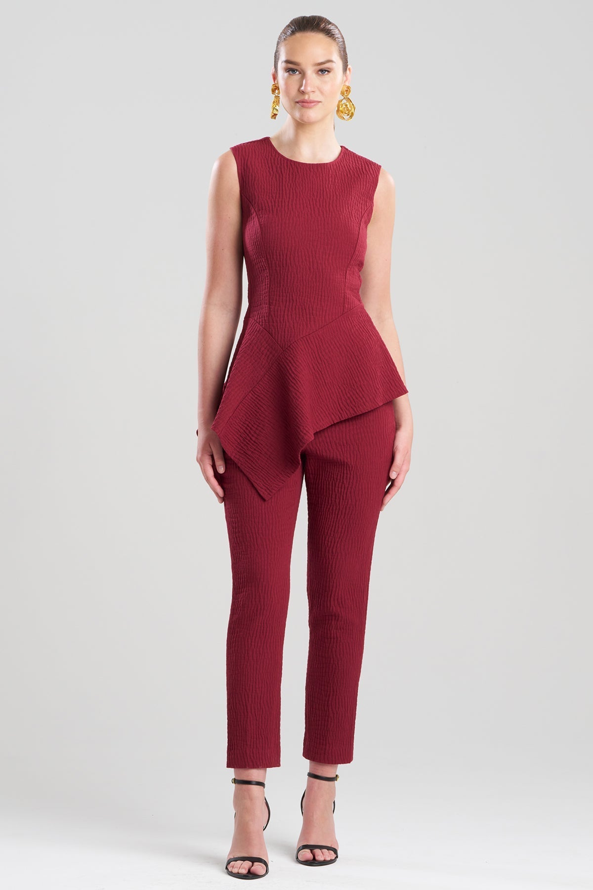 Textured Cotton Jacquard Asymmetric Top Ruby