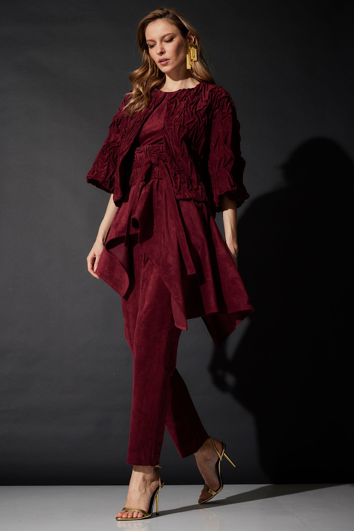 Vegan Luxe Suede Cascade Top Ruby