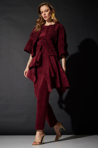 Vegan Luxe Suede Cascade Top Ruby