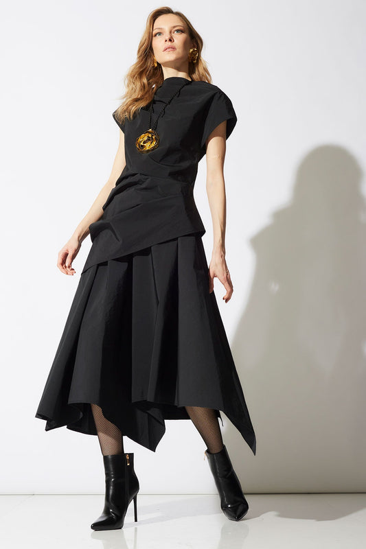 Taffeta Asymmetric Drape Top Black