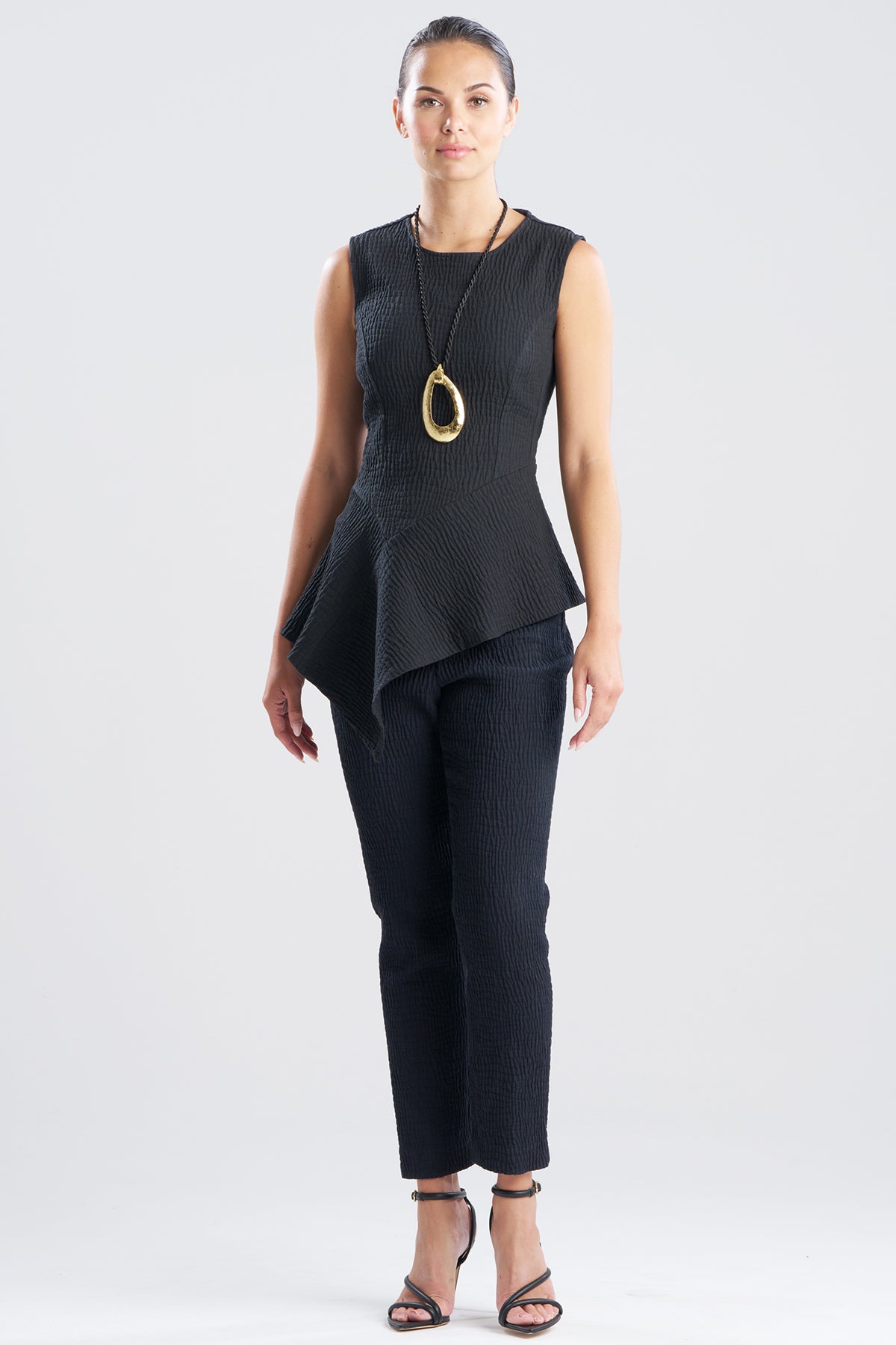 Textured Cotton Jacquard Asymmetric Top Black