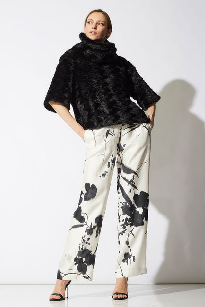 Astrakhan Faux Fur T-Shirt Top Black