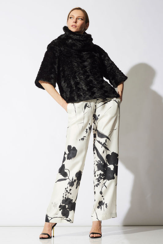 Astrakhan Faux Fur T-Shirt Top Black