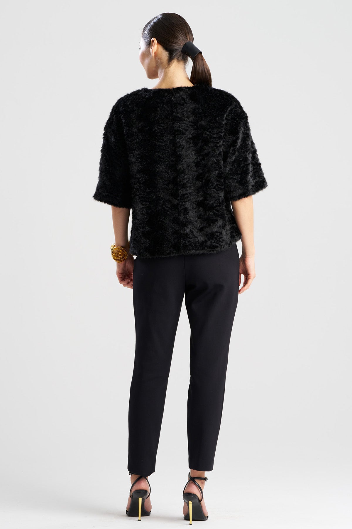 Astrakhan Faux Fur T-Shirt Top Black