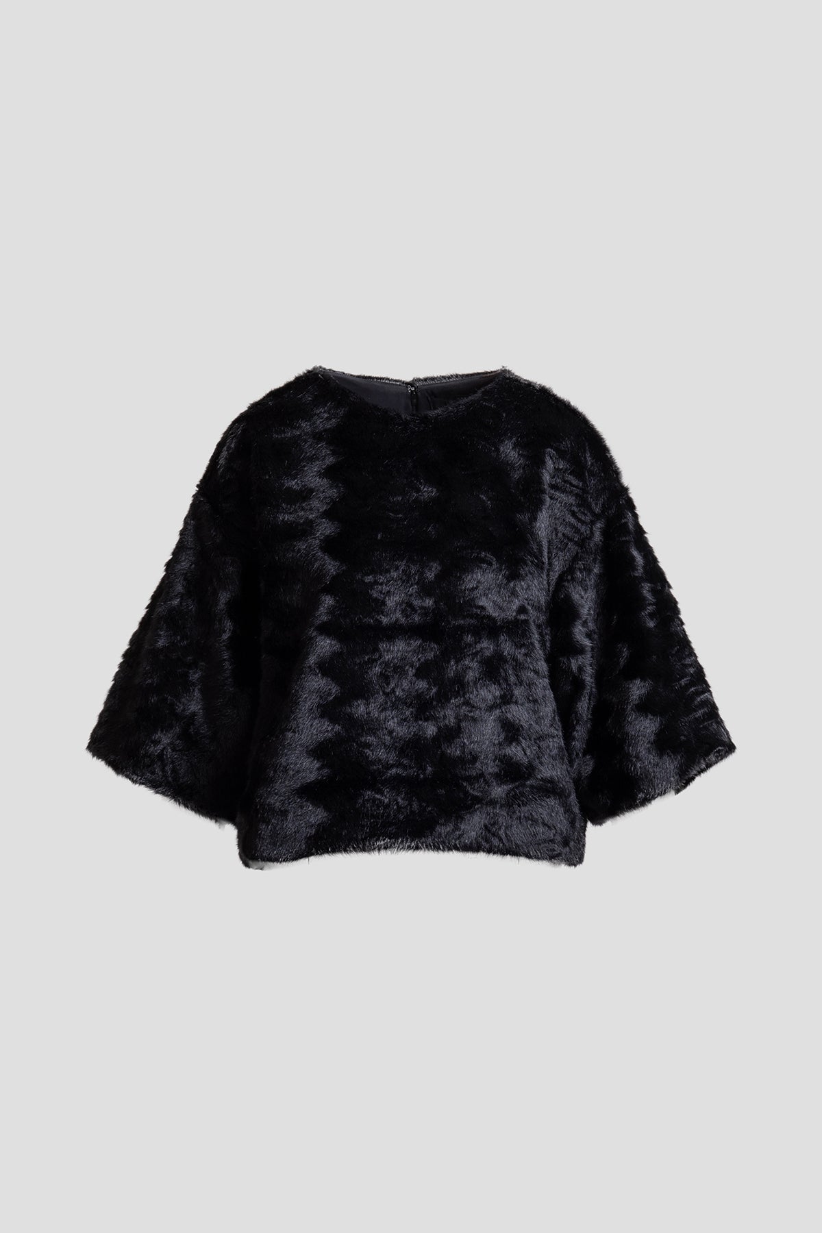 Astrakhan Faux Fur T-Shirt Top Black