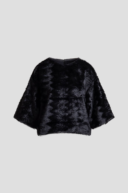 Astrakhan Faux Fur T-Shirt Top Black