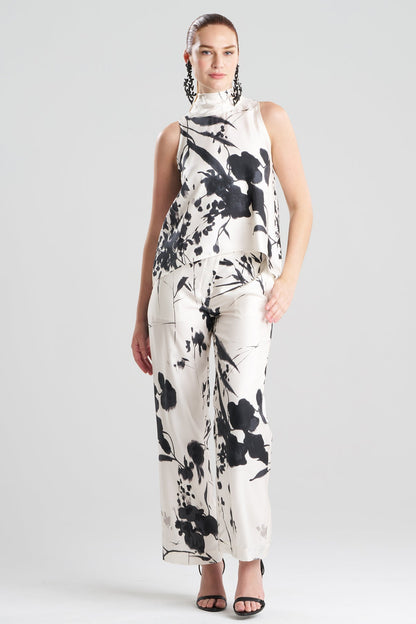 Nara Silk Twill Halter Scarf Top Black/White