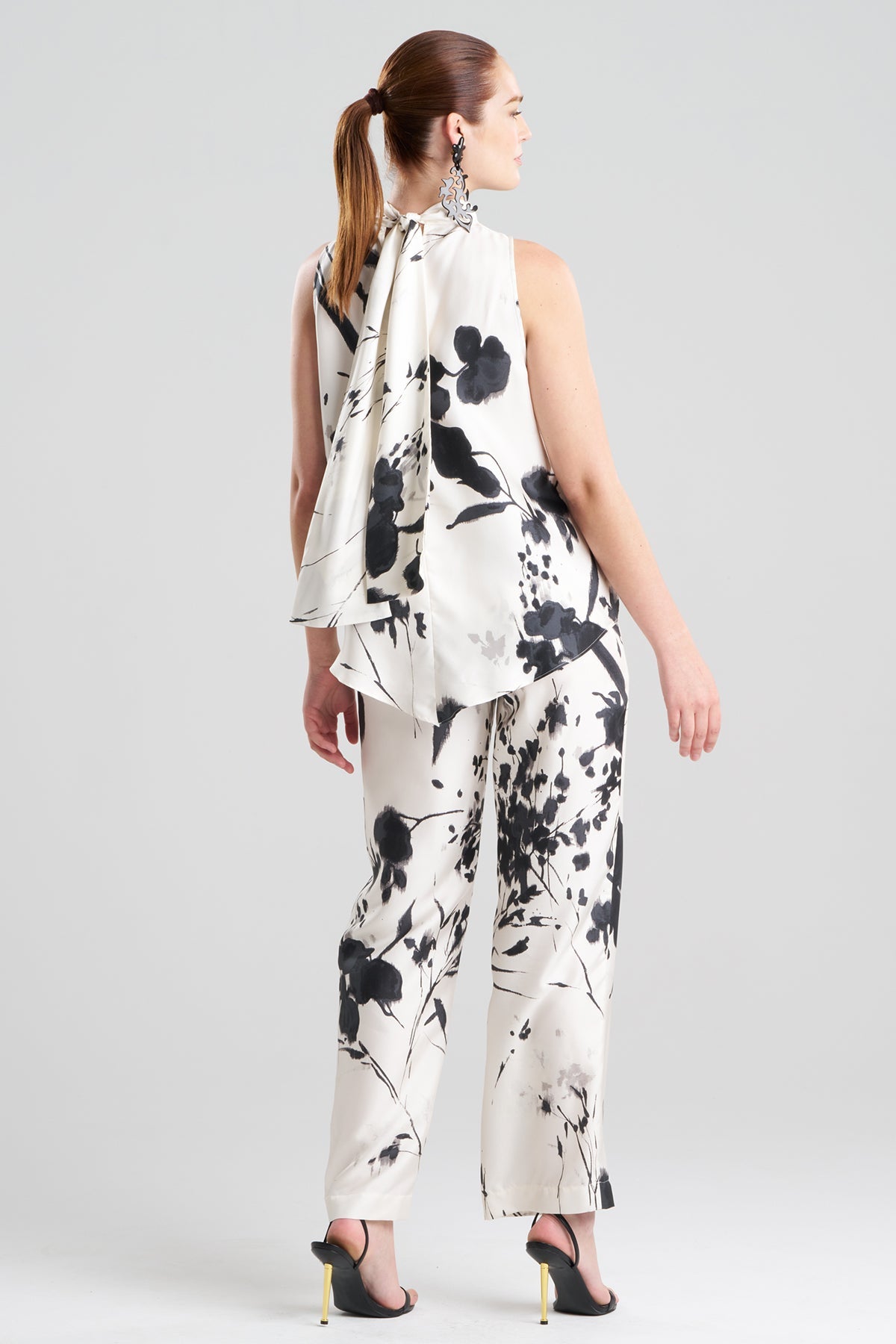 Nara Silk Twill Halter Scarf Top Black/White