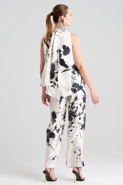 Nara Silk Twill Halter Scarf Top Black/White