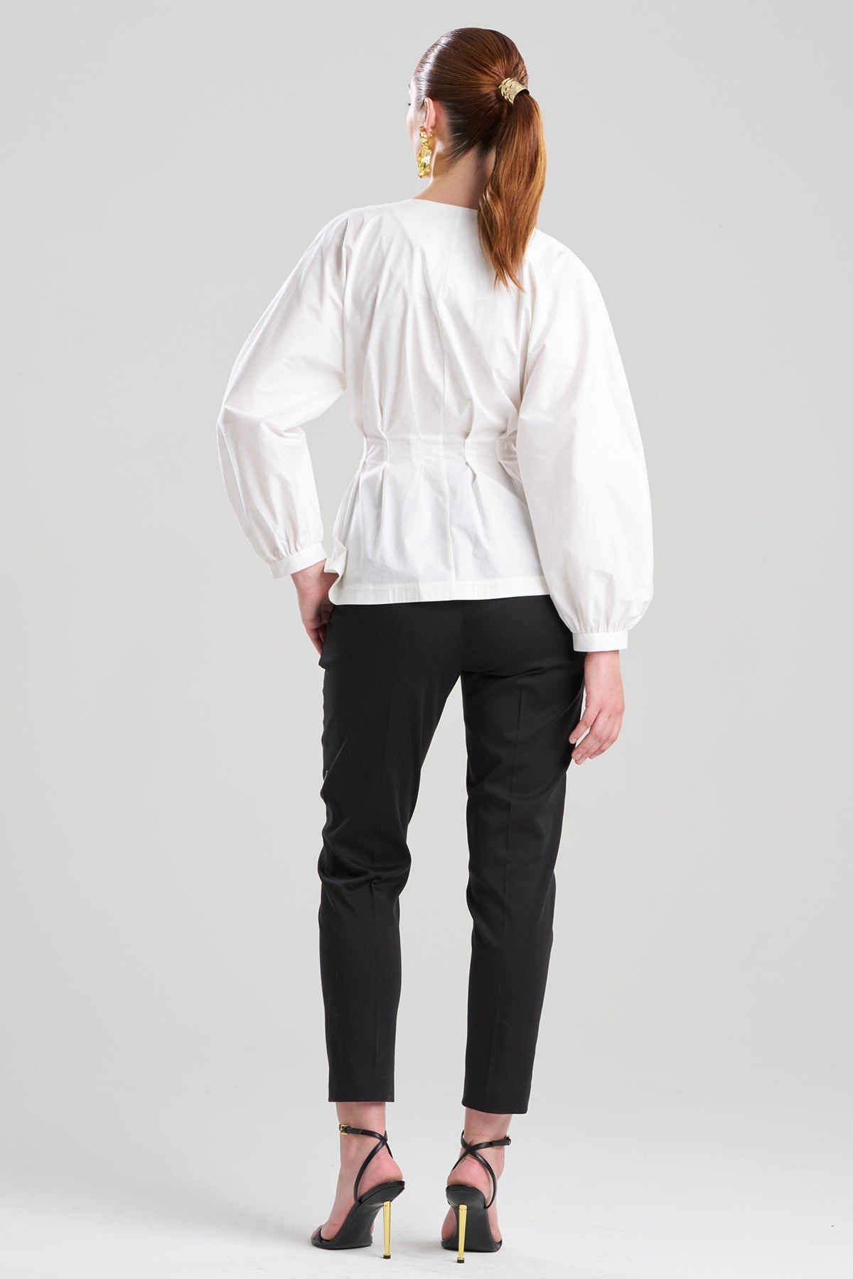 Cotton Poplin V-Neck Pleated Shirt White