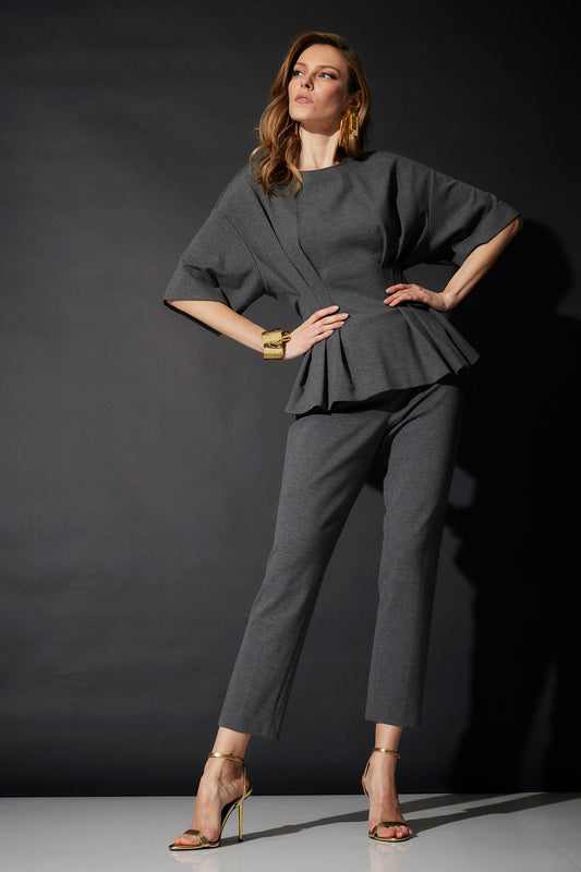 Compact Knit Pleat Release Top Dark Grey Heather