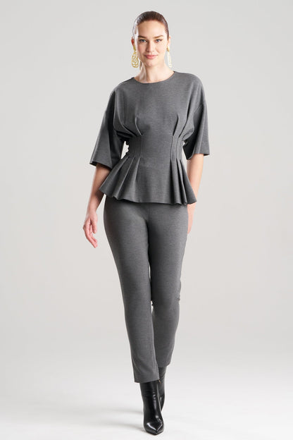 Compact Knit Pleat Release Top Dark Grey Heather