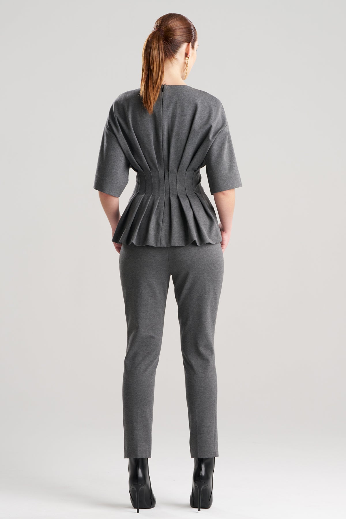 Compact Knit Pleat Release Top Dark Grey Heather