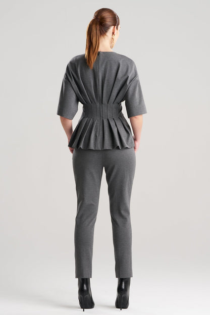 Compact Knit Pleat Release Top Dark Grey Heather