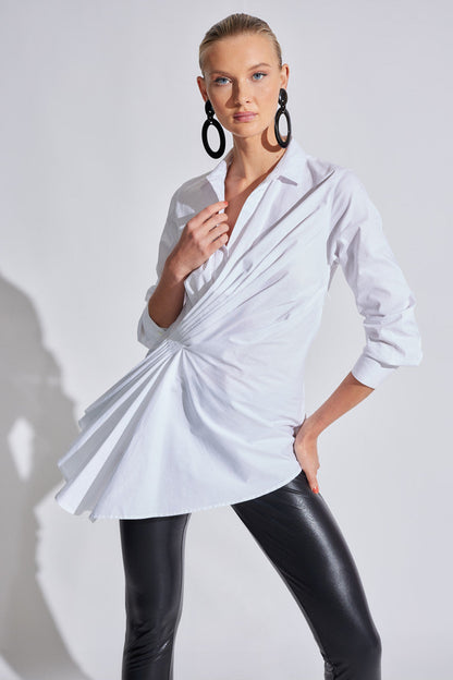 Buy Cotton Poplin Side Drape Shirt in White Online White