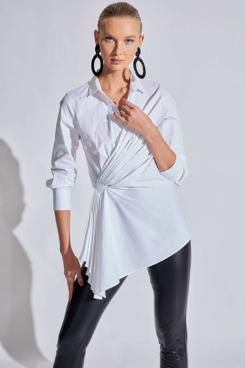 Buy Cotton Poplin Side Drape Shirt in White Online White