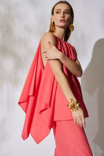 Techno Poplin Handkerchief Top Vivid Coral