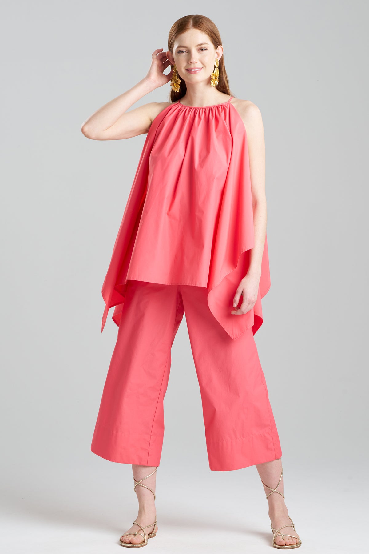 Techno Poplin Handkerchief Top Vivid Coral