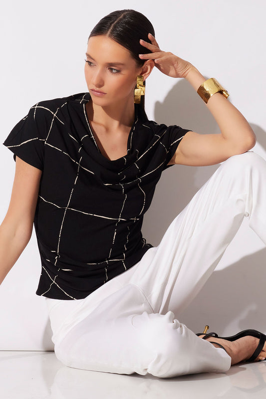 Zia Crepe Knit Asymmetric Drape Top Black