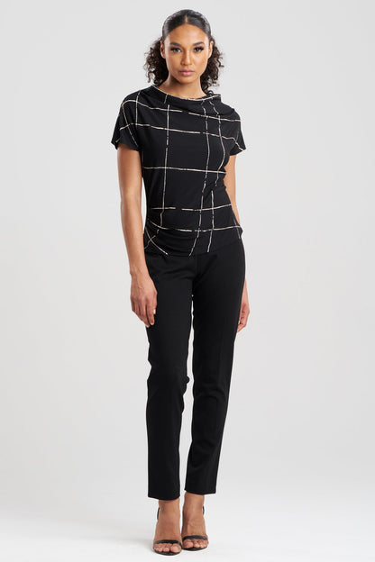 Zia Crepe Knit Asymmetric Drape Top Black