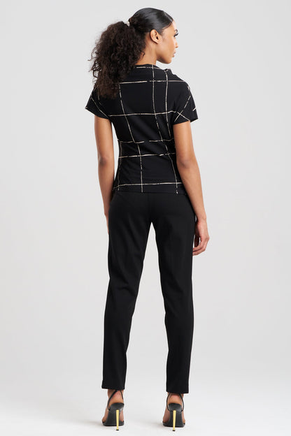 Zia Crepe Knit Asymmetric Drape Top Black