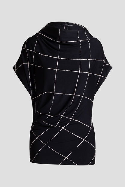 Zia Crepe Knit Asymmetric Drape Top Black