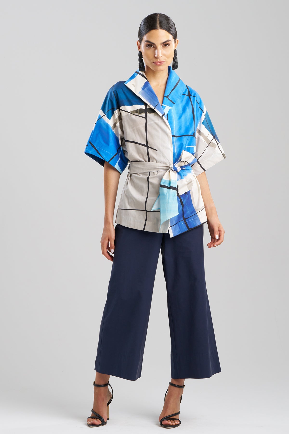 Buy Sorairo Printed Cotton Poplin Wrap Top online Aster/Grey