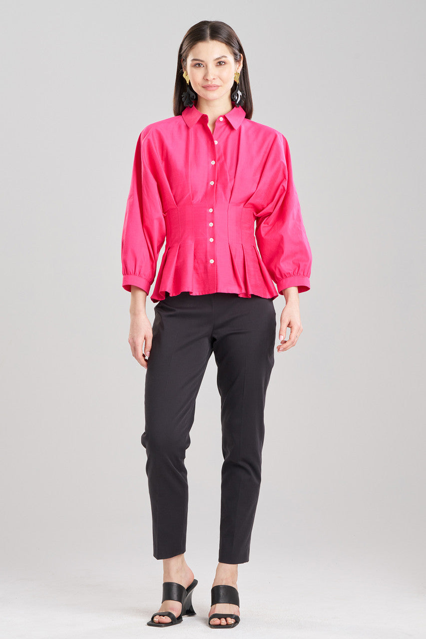 Buy Cotton Silk Slub Pleated Shirt in Azalea Online Azalea